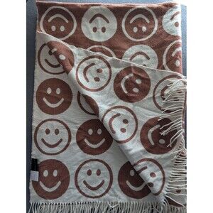 The Styled Collection Faux Cashmere Smiley Face Throw Blanket Brown Cream